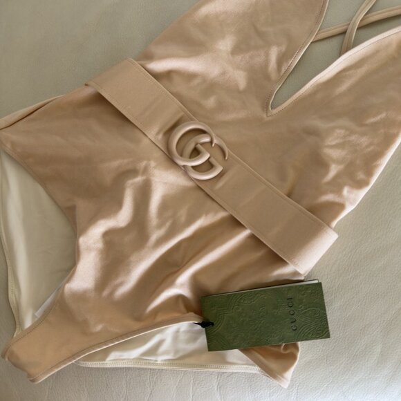 NWT GUCCI Swimsuit with Double G in Sparkling Jersey Sz M Light Pink - Picture 8 of 12